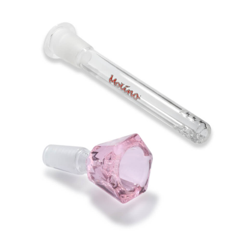 Glass Bong Downstem with Pink Glass Bong Bowl - Molino Glass Bongs