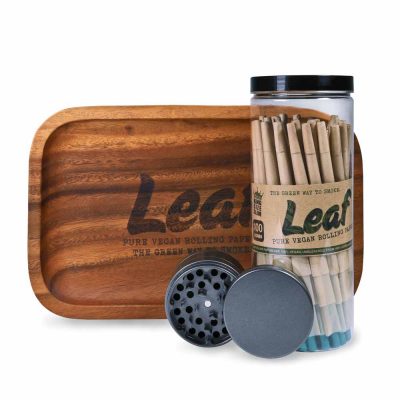 LEAF Pre-rolled Cones - Metal Grinder - Wooden Rolling Tray Set