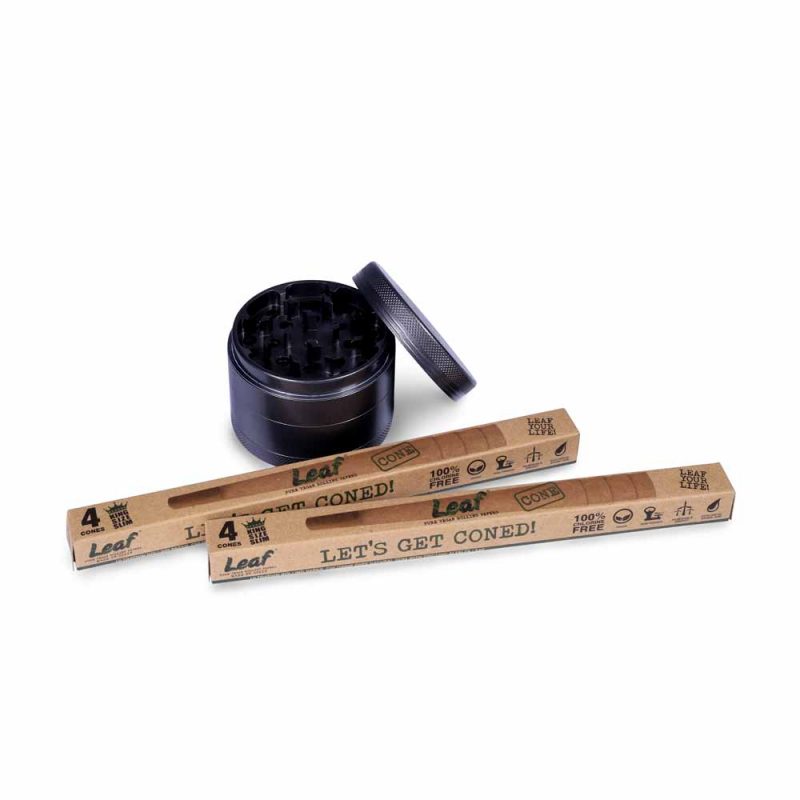 8 LEAF Pre-Rolled Cones with a 4 Part Metal Weed Grinder
