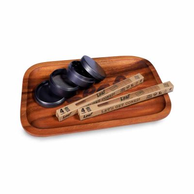 8 LEAF Pre-Rolled Cones, Metal Weed Grinder and Wooden Rolling Tray