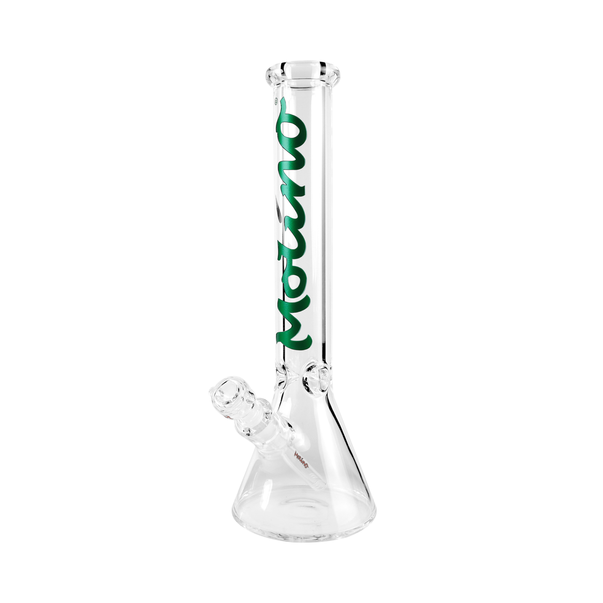9 mm thick glass beaker bong with green Molino Logo - b9 002 green